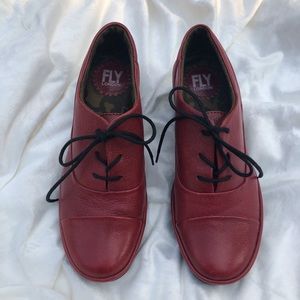 Fly London Red Lace-Up Wedge Shoes